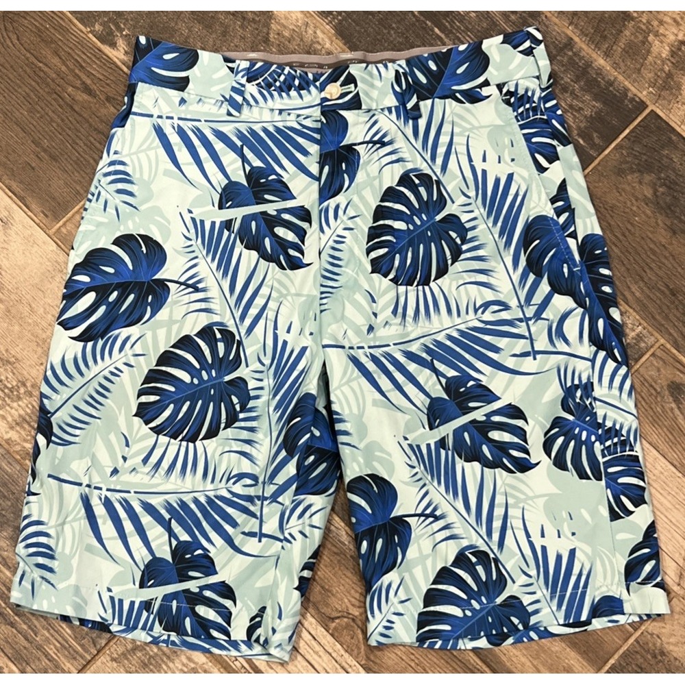 Walter Hagen Men's 10" Inseam Performance 11 Golf Shorts Blue Palm Leaves 30